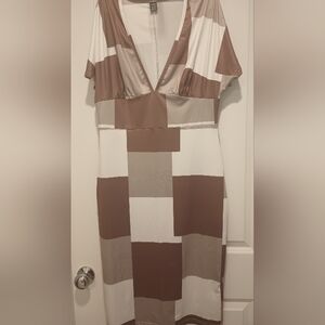 Brown and White Women's Dress
